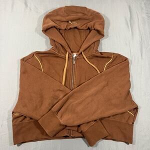 Nike Air Cropped Hoodie Womens M Brown Full Zip Sweatshirt Swoosh